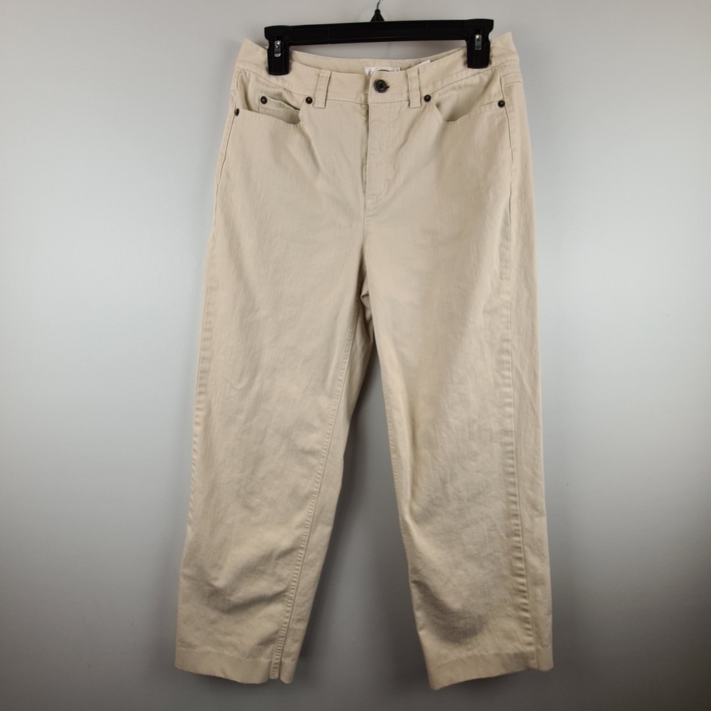 Talbots Womens Beige Stretch Cotton Straight‎ Leg High Rise Khaki Pants Size 6